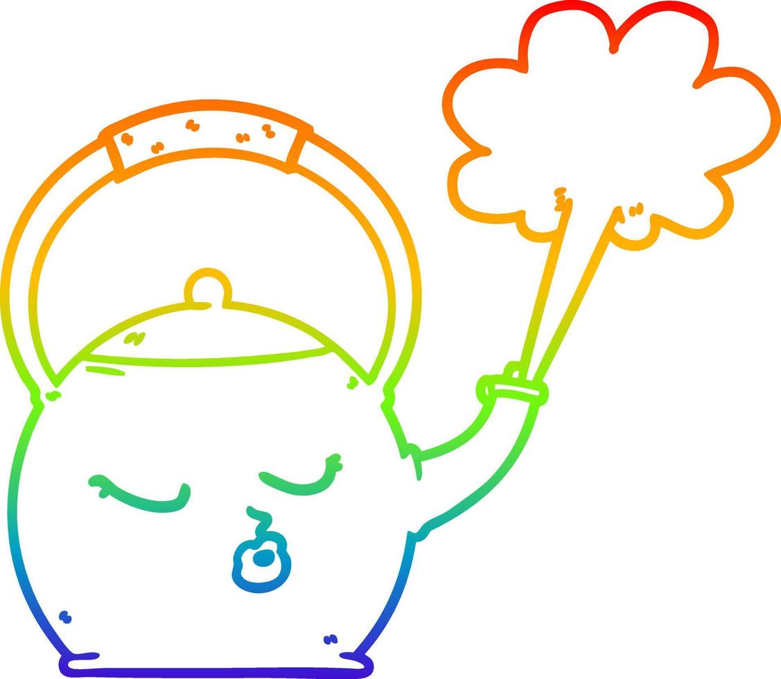 rainbow gradient line drawing cartoon boiling kettle vector