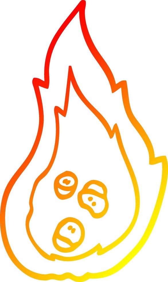 warm gradient line drawing cartoon burning coals vector