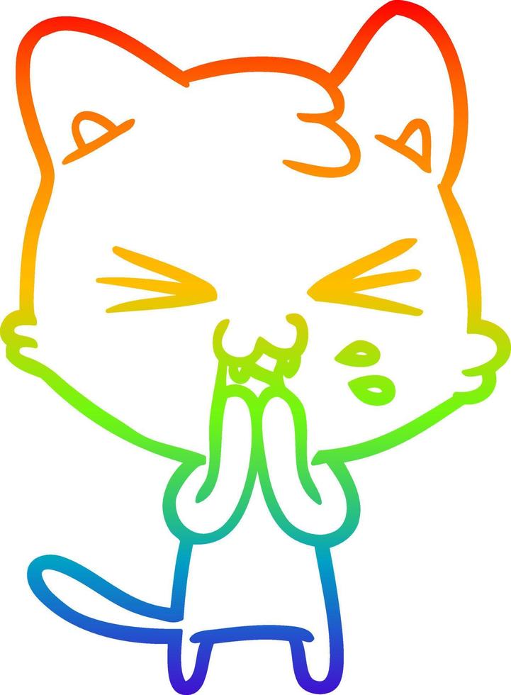 rainbow gradient line drawing cartoon cat hissing vector