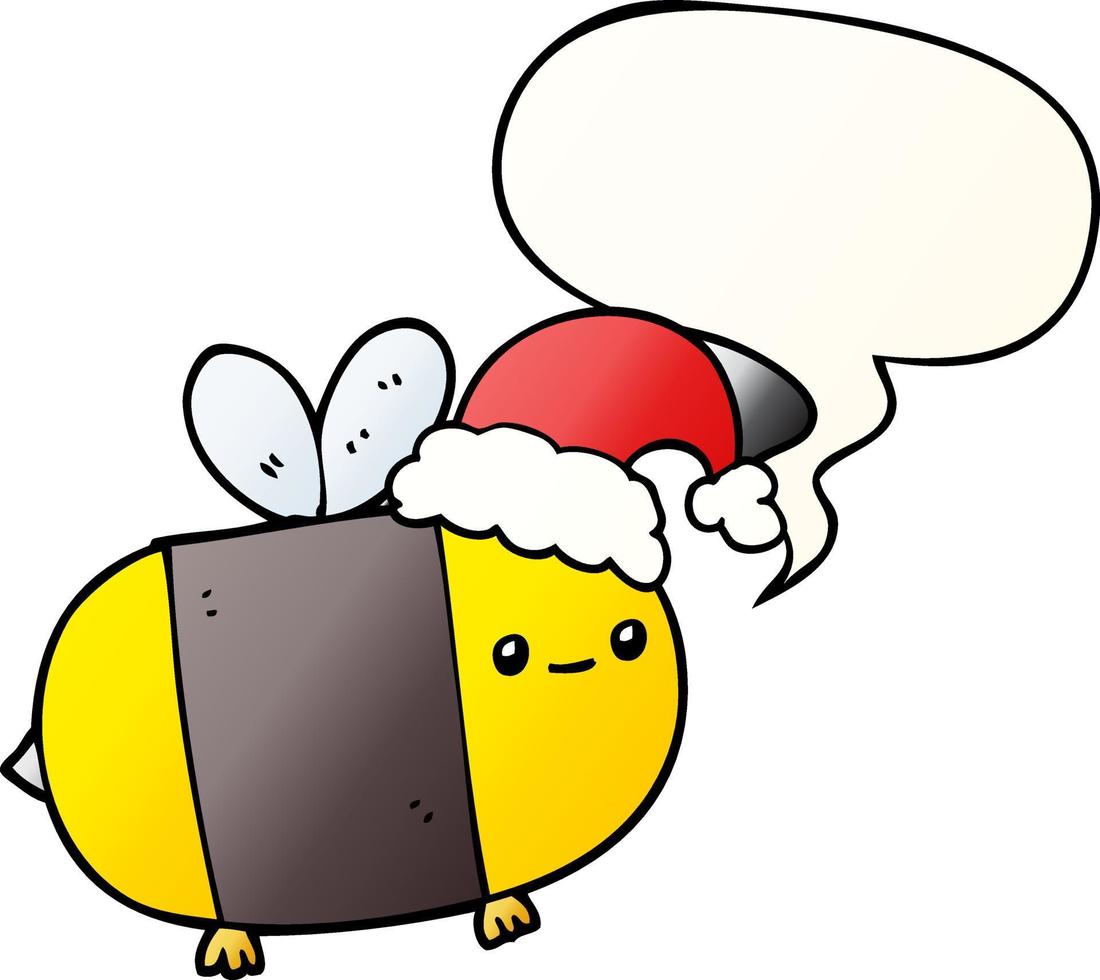 cartoon christmas bee and speech bubble in smooth gradient style vector