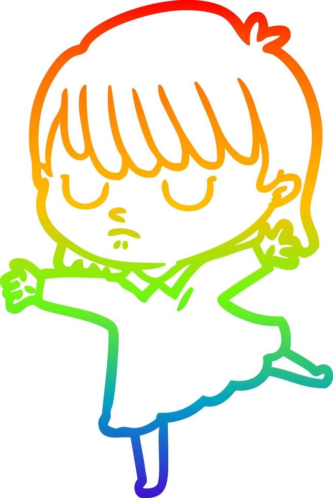 rainbow gradient line drawing cartoon woman vector