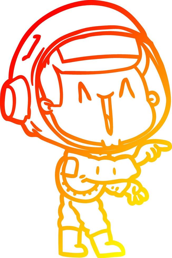 dibujo de línea de gradiente cálido astronauta de dibujos animados feliz señalando vector