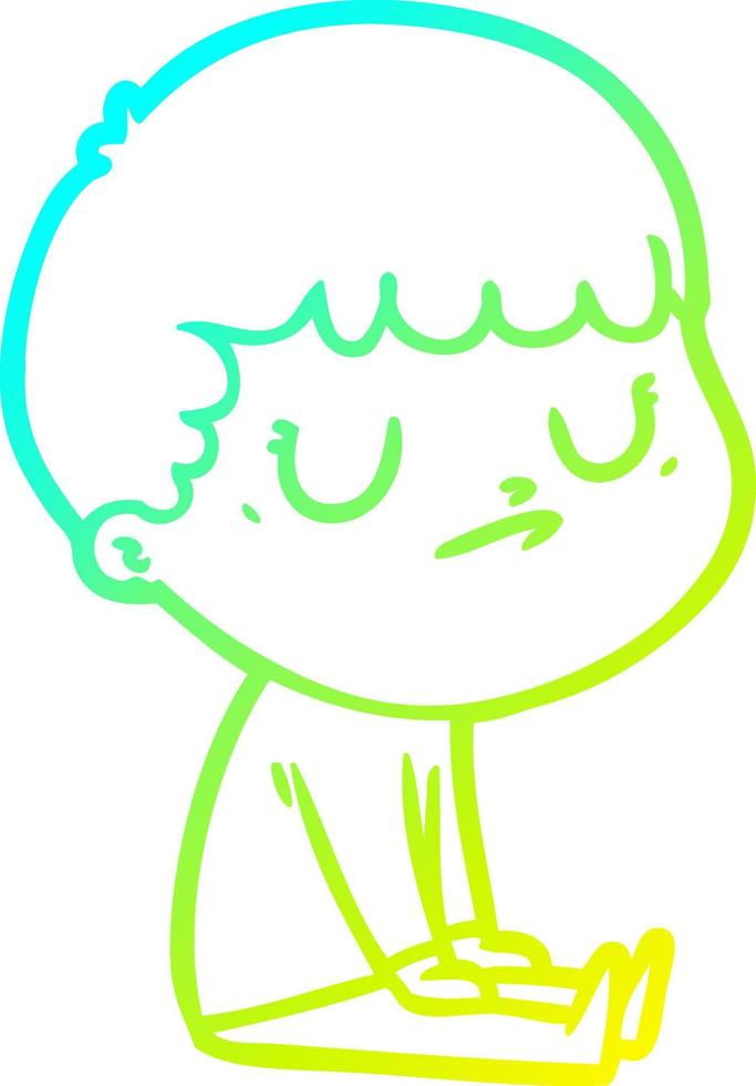 cold gradient line drawing cartoon grumpy boy vector