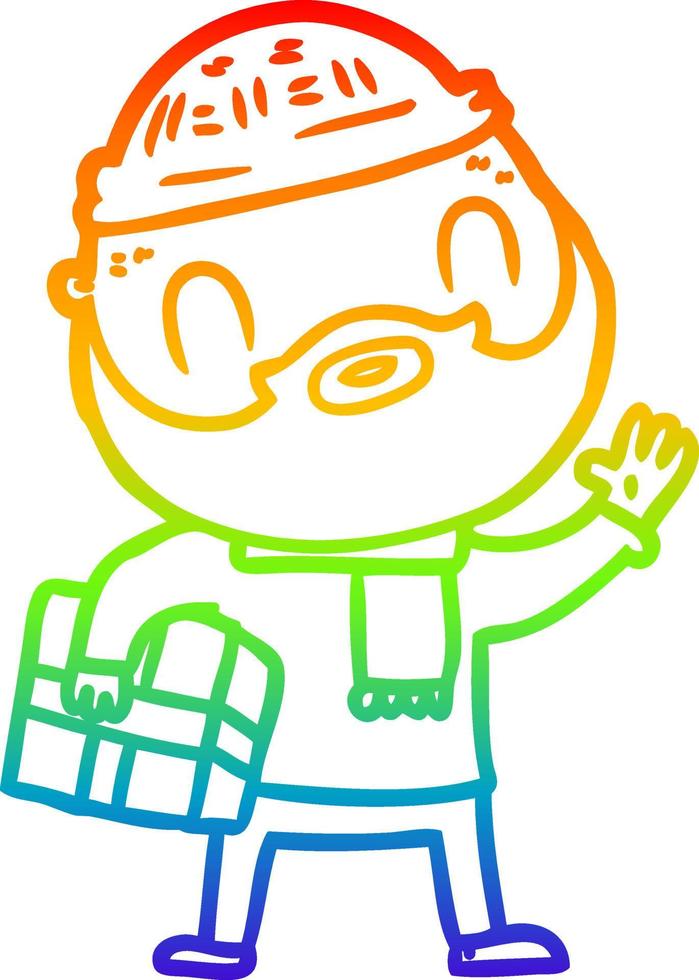 rainbow gradient line drawing cartoon bearded man vector