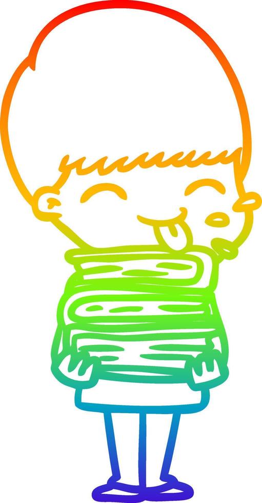 rainbow gradient line drawing happy cartoon boy vector
