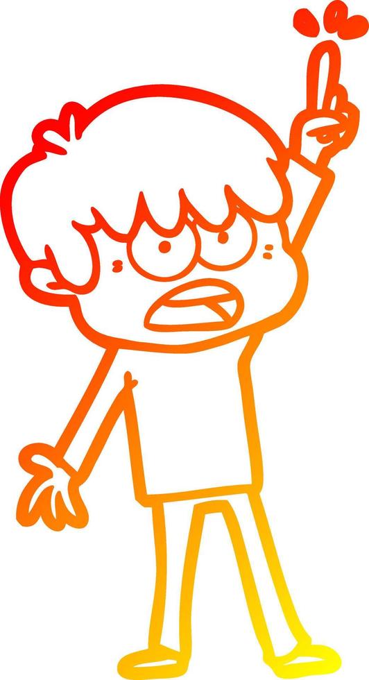 warm gradient line drawing worried cartoon boy vector