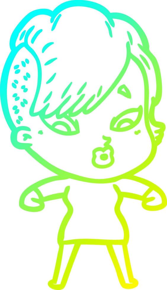 cold gradient line drawing cartoon surprised girl vector