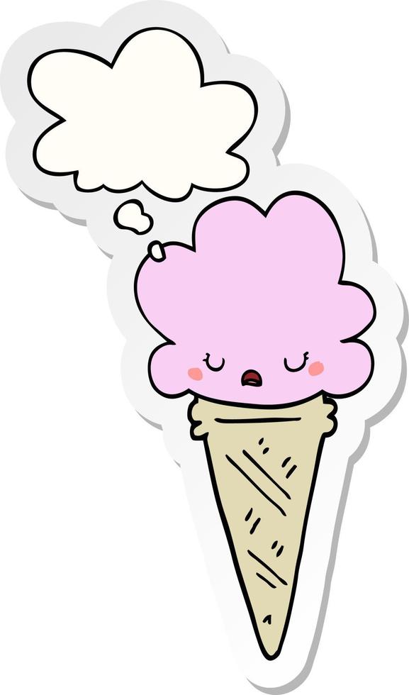 cartoon ice cream with face and thought bubble as a printed sticker vector