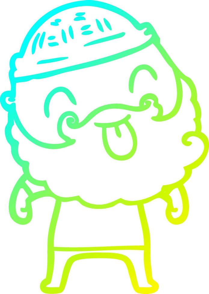 cold gradient line drawing man with beard sticking out tongue vector