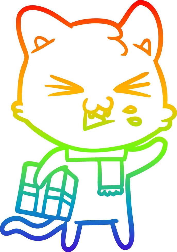 rainbow gradient line drawing cartoon cat hissing vector