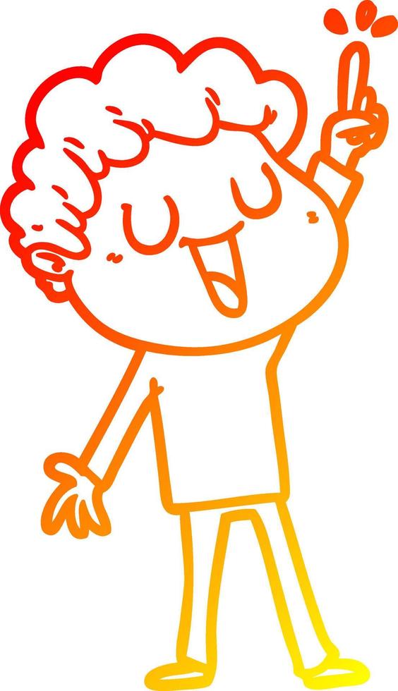 warm gradient line drawing laughing cartoon man with great idea vector