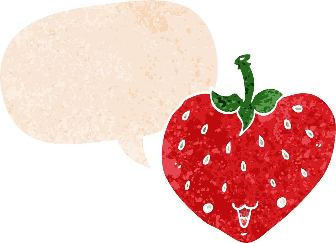 cartoon strawberry and speech bubble in retro textured style vector