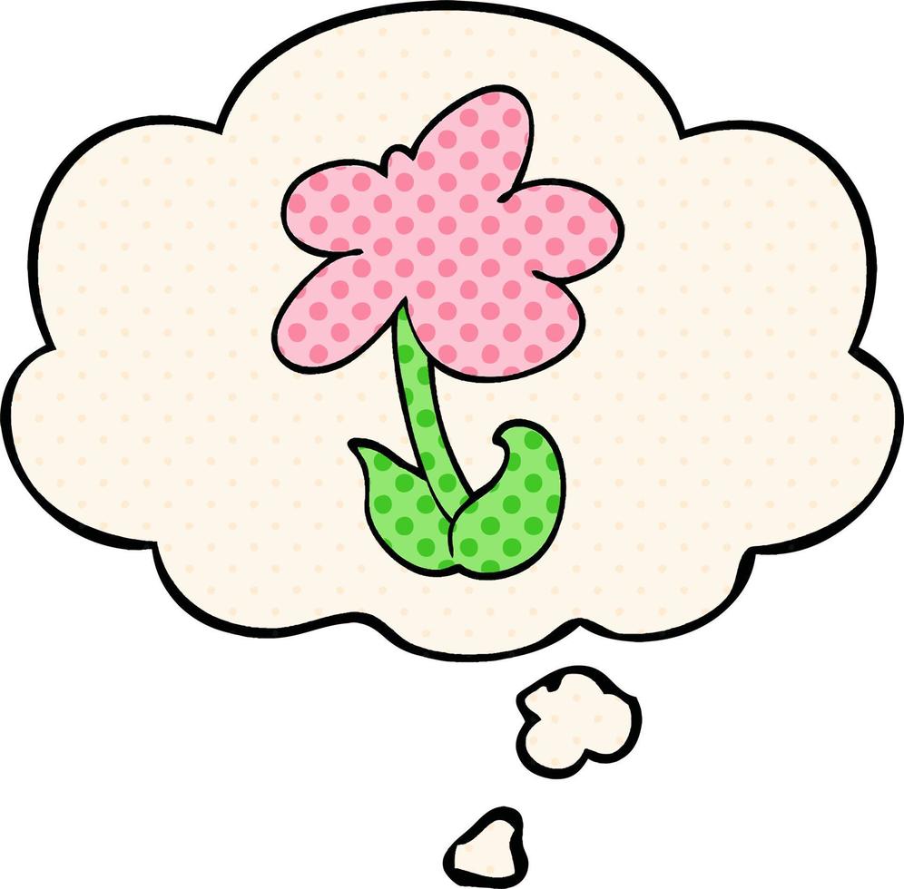 cute cartoon flower and thought bubble in comic book style vector