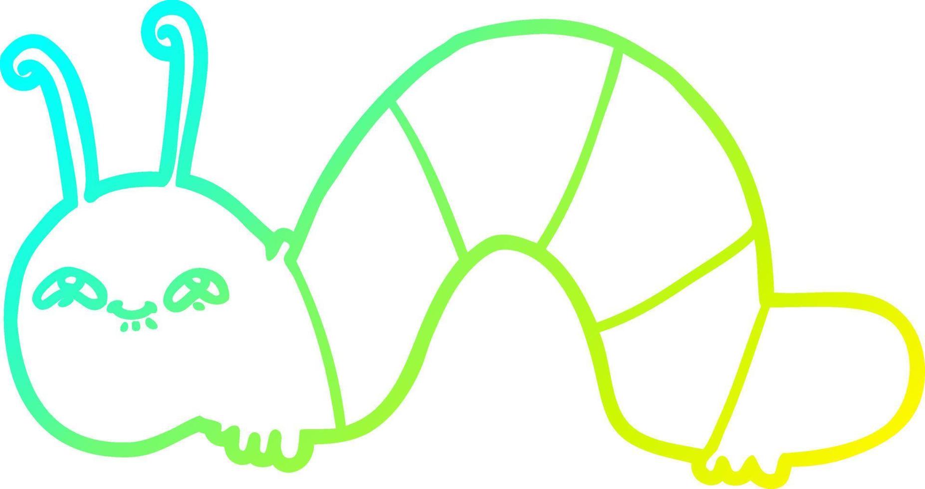 cold gradient line drawing cartoon happy caterpillar vector