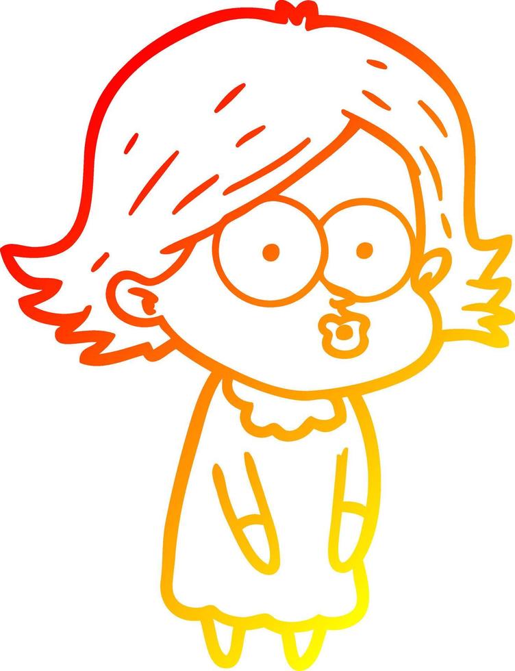 warm gradient line drawing cartoon girl pouting vector