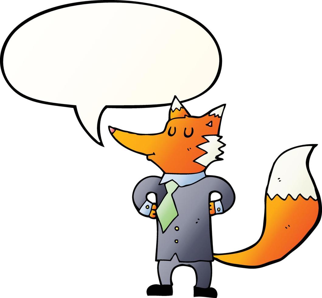 cartoon fox businessman and speech bubble in smooth gradient style vector