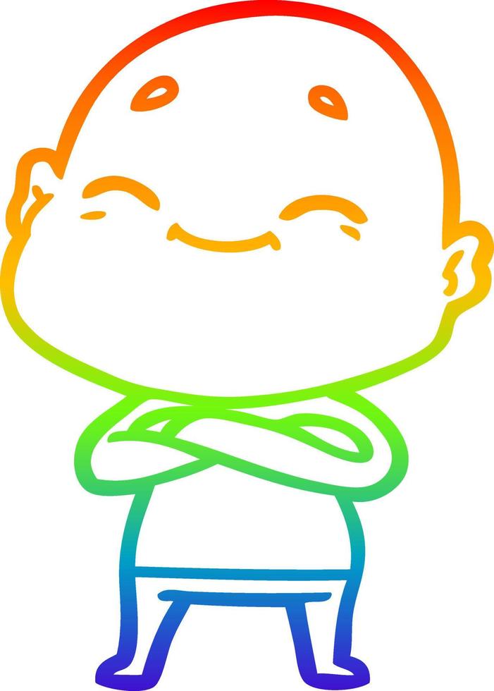 rainbow gradient line drawing happy cartoon bald man vector