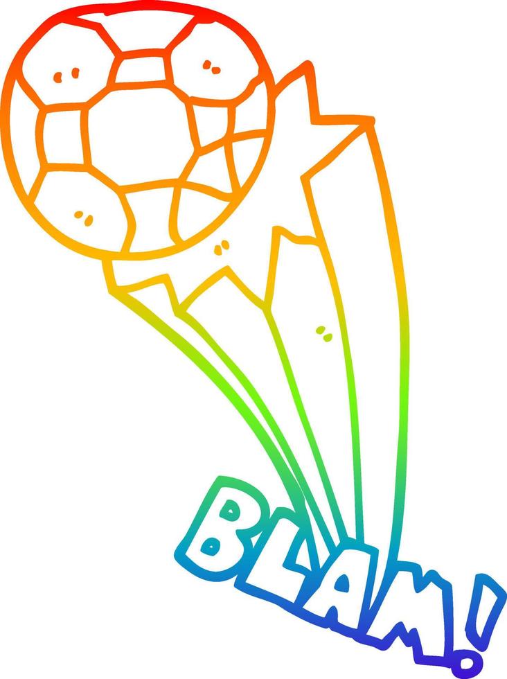 rainbow gradient line drawing cartoon kicked soccer ball vector