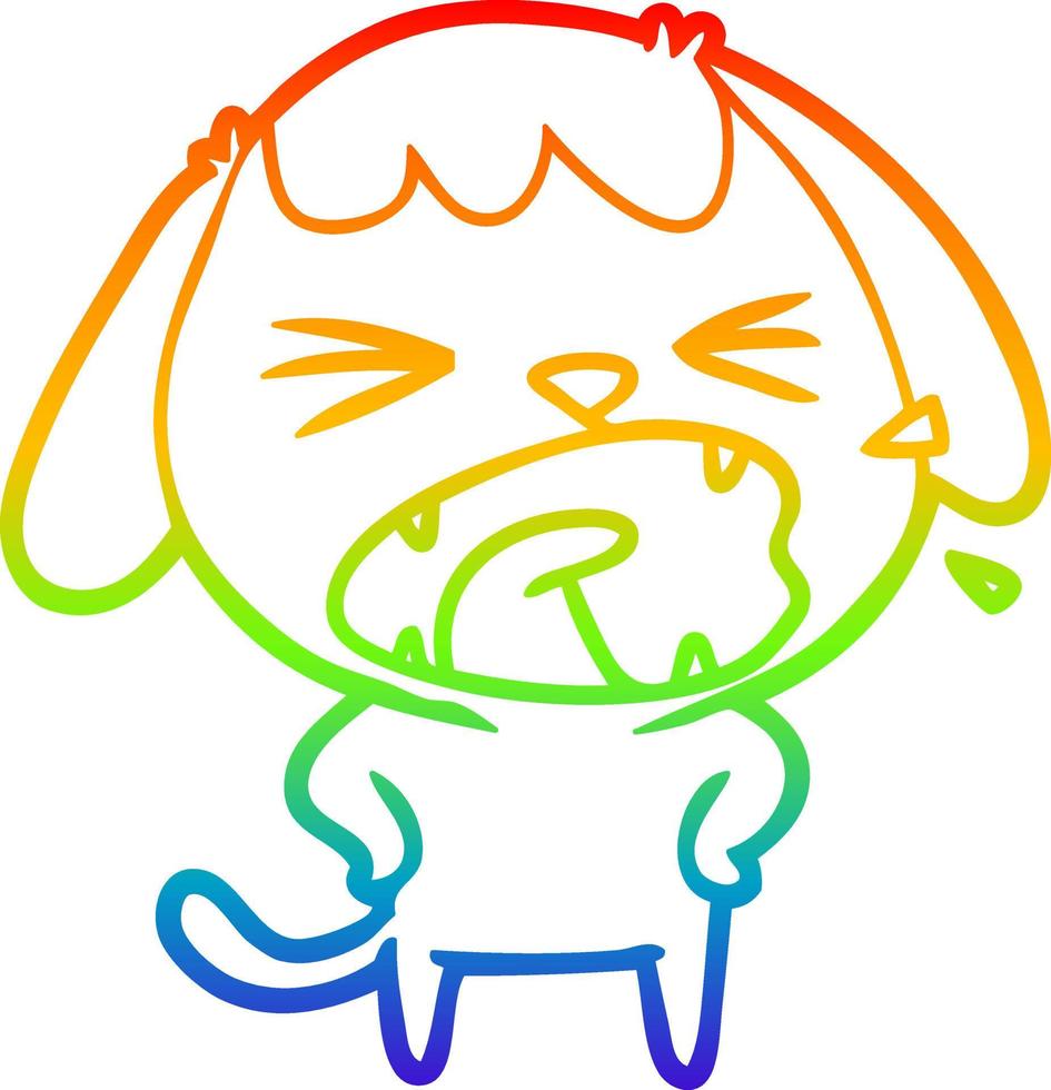 dibujo de línea de gradiente de arco iris perro de dibujos animados lindo ladrando vector