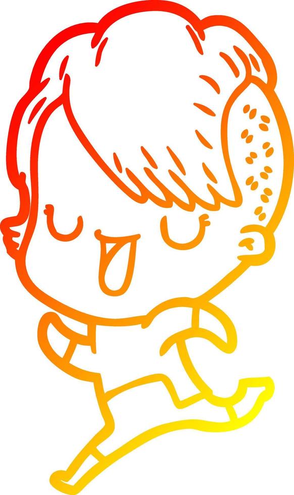 warm gradient line drawing cute cartoon girl with hipster haircut vector