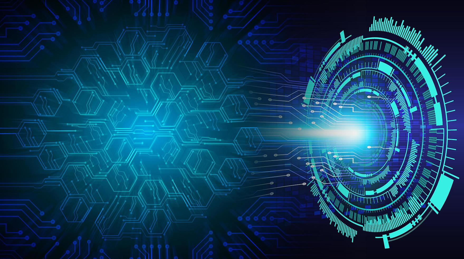 Fondo de concepto de tecnología futura de circuito cibernético de ojo foto