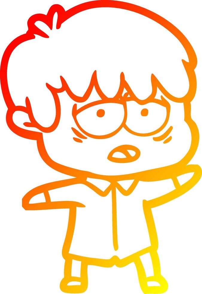 warm gradient line drawing cartoon exhausted boy vector