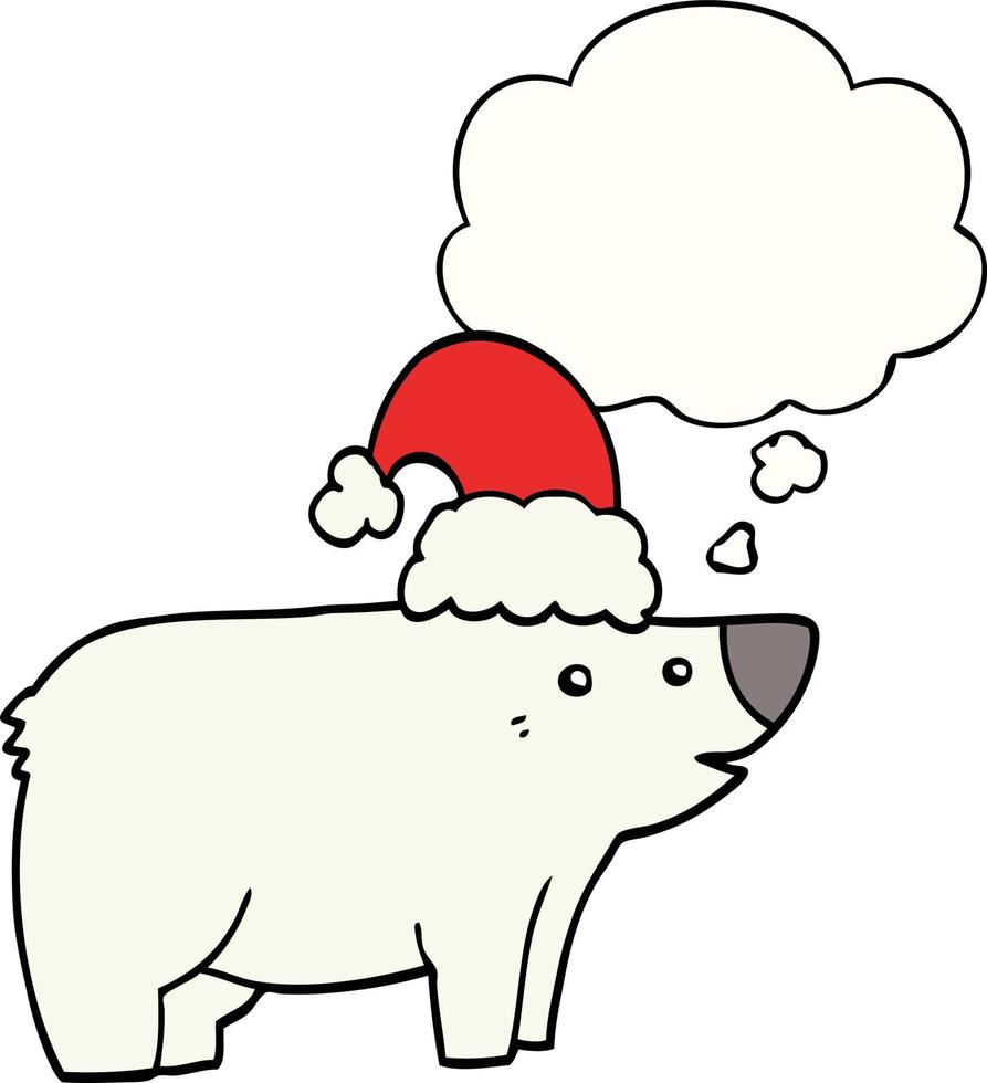 cartoon bear wearing christmas hat and thought bubble vector