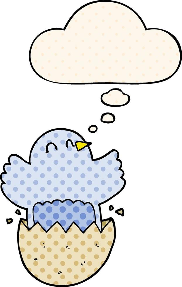 cartoon hatching chicken and thought bubble in comic book style vector