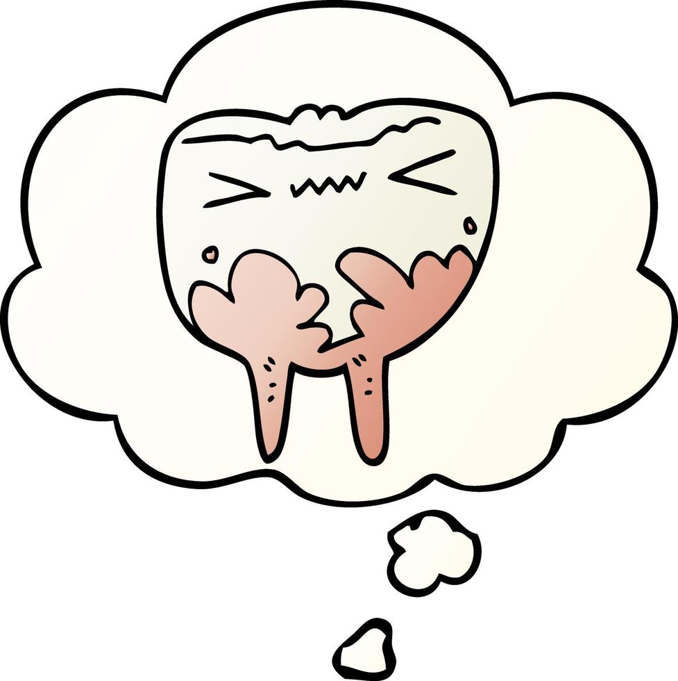 cartoon bad tooth and thought bubble in smooth gradient style vector