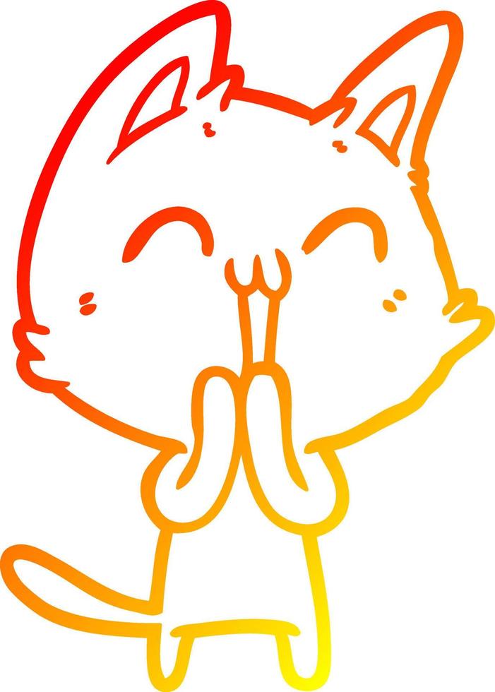 dibujo de línea de gradiente cálido feliz gato de dibujos animados vector