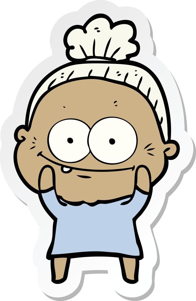 sticker of a cartoon happy old woman vector