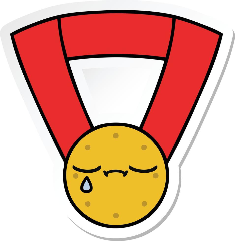 sticker of a cute cartoon gold medal vector