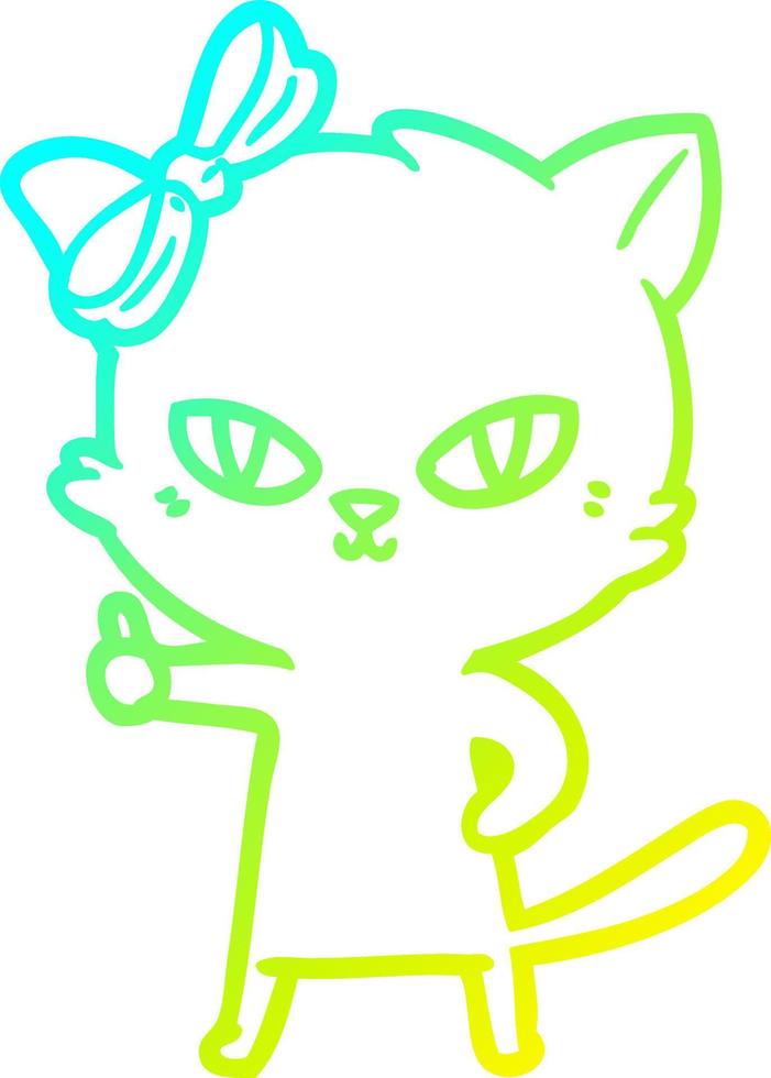 dibujo de línea de gradiente frío lindo gato de dibujos animados dando pulgar hacia arriba símbolo vector