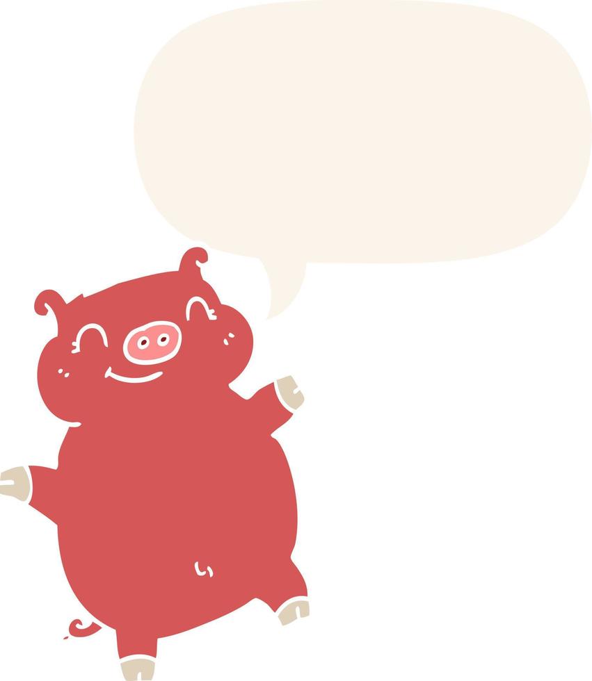 cartoon pig and speech bubble in retro style vector