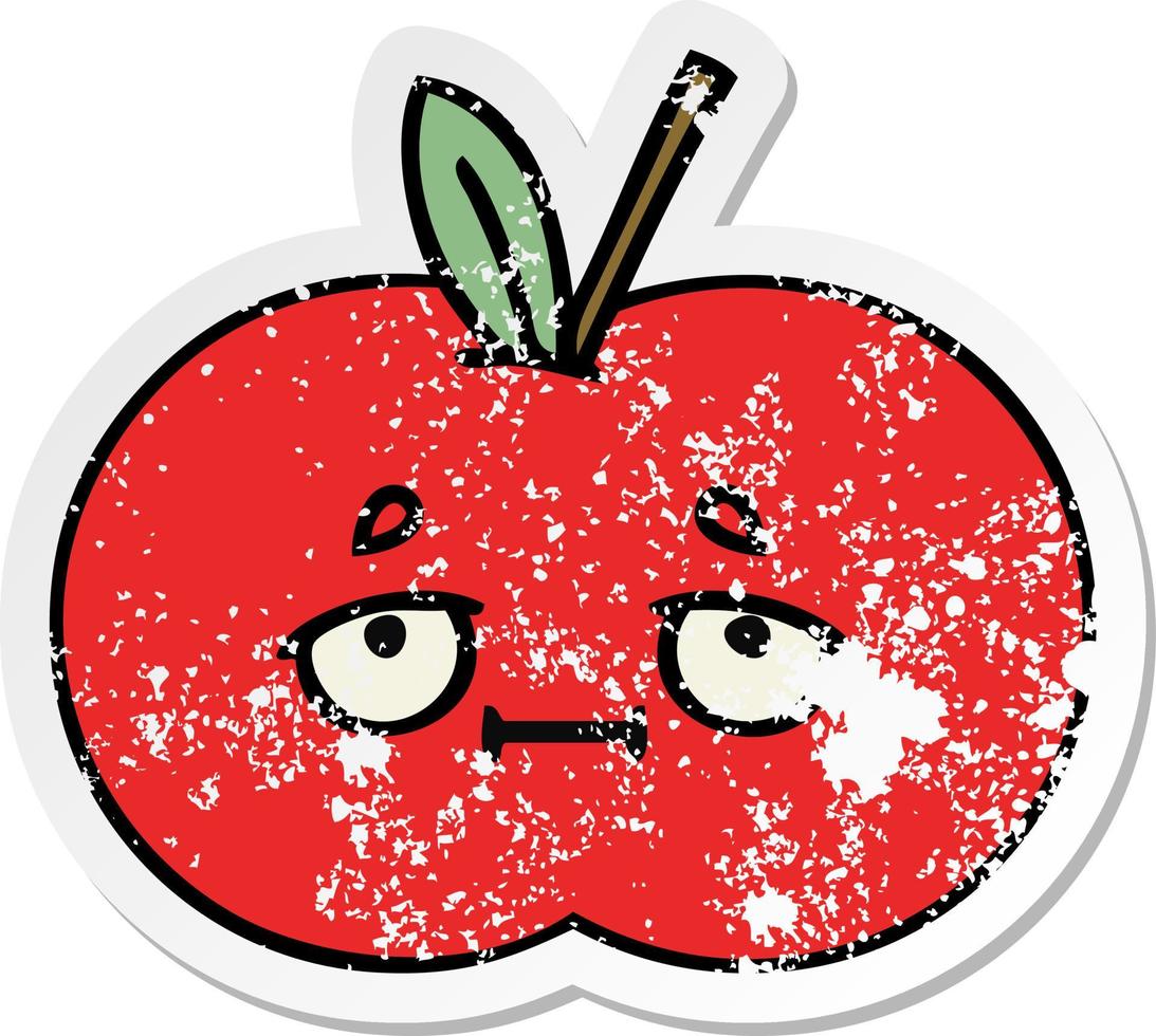 distressed sticker of a cute cartoon red apple vector