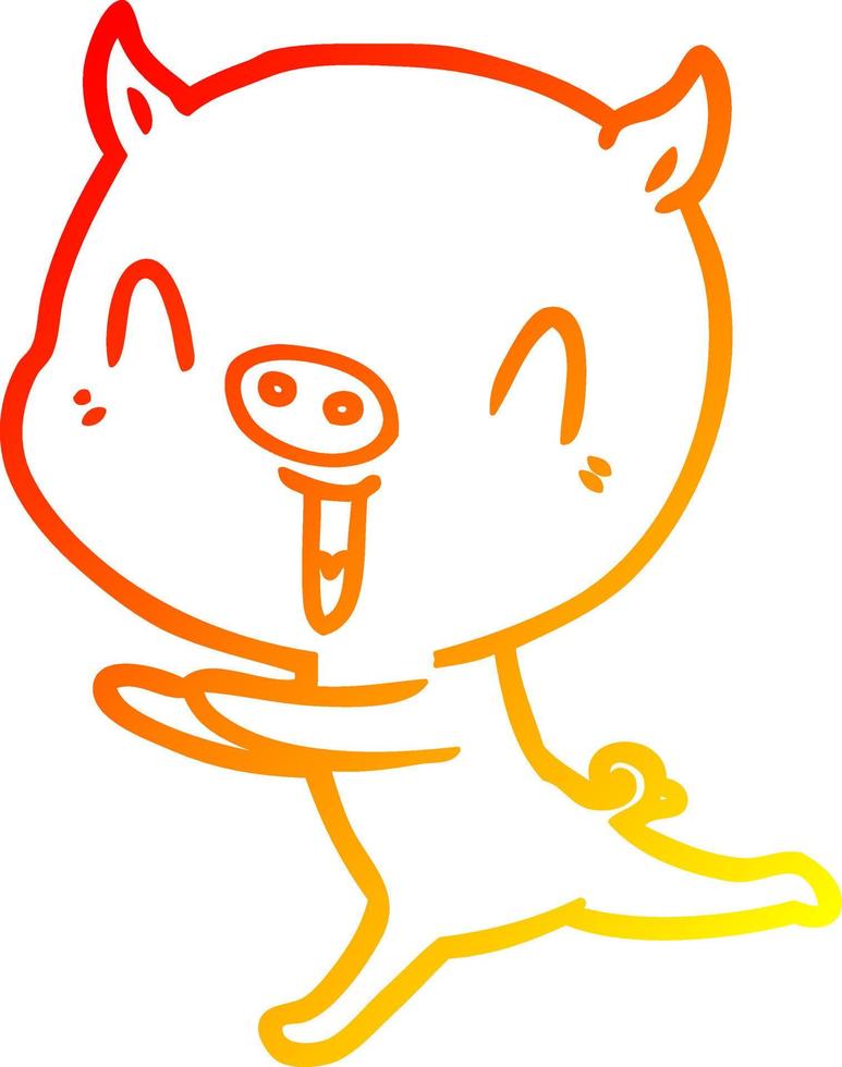 dibujo de línea de gradiente cálido cerdo de dibujos animados feliz corriendo vector
