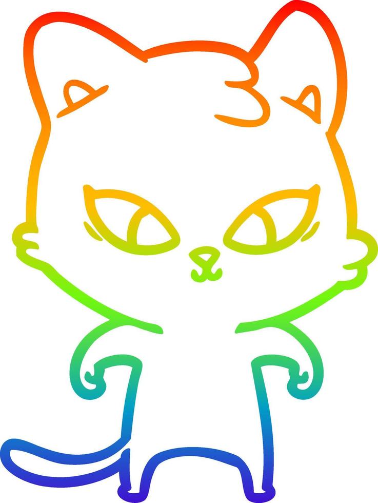 rainbow gradient line drawing cute cartoon cat vector