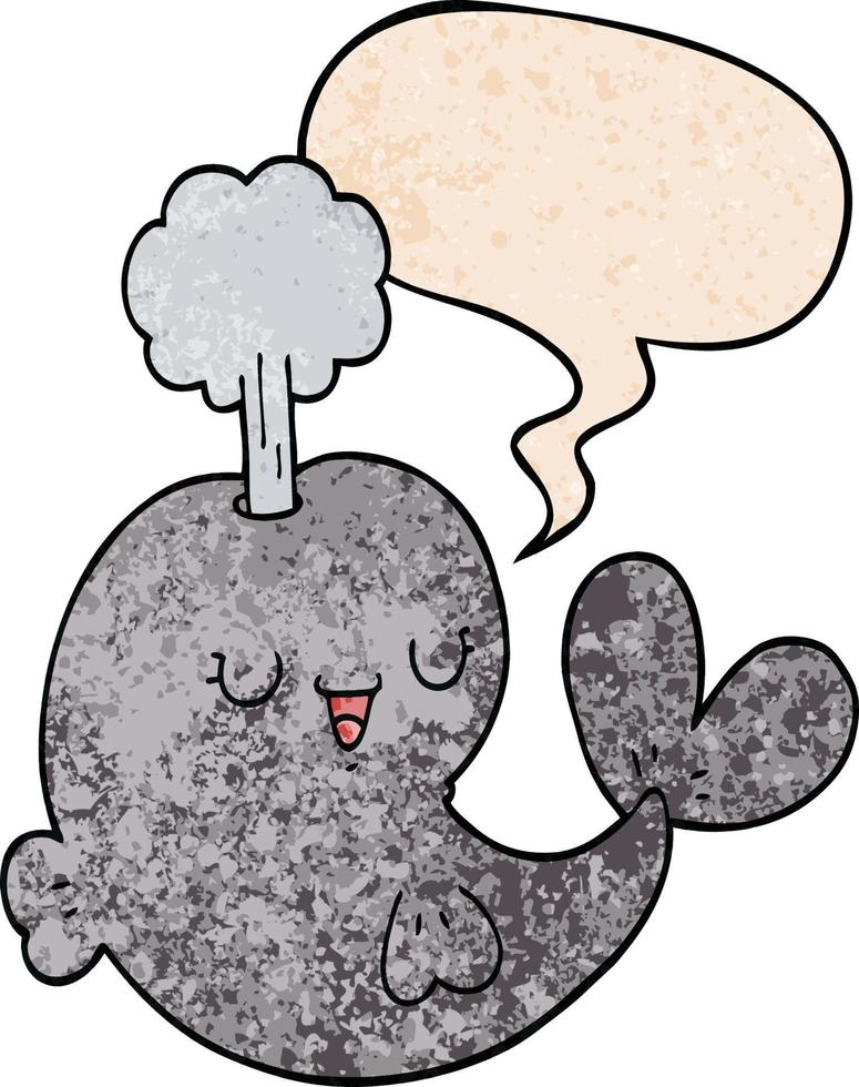 cartoon whale and speech bubble in retro texture style vector