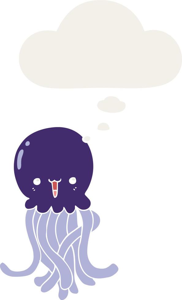 cartoon jellyfish and thought bubble in retro style vector