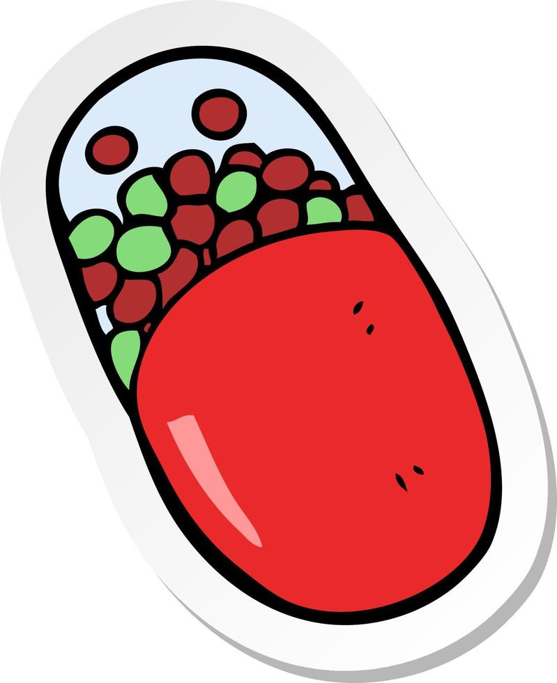 sticker of a cartoon pill vector