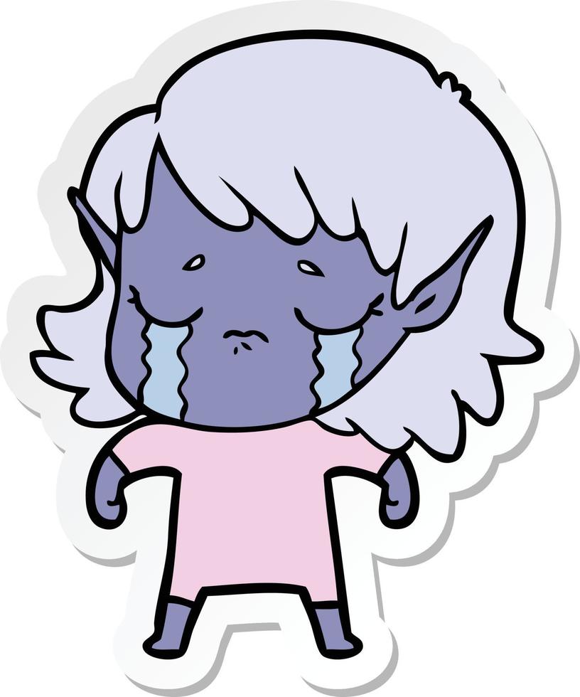 sticker of a cartoon crying elf girl vector