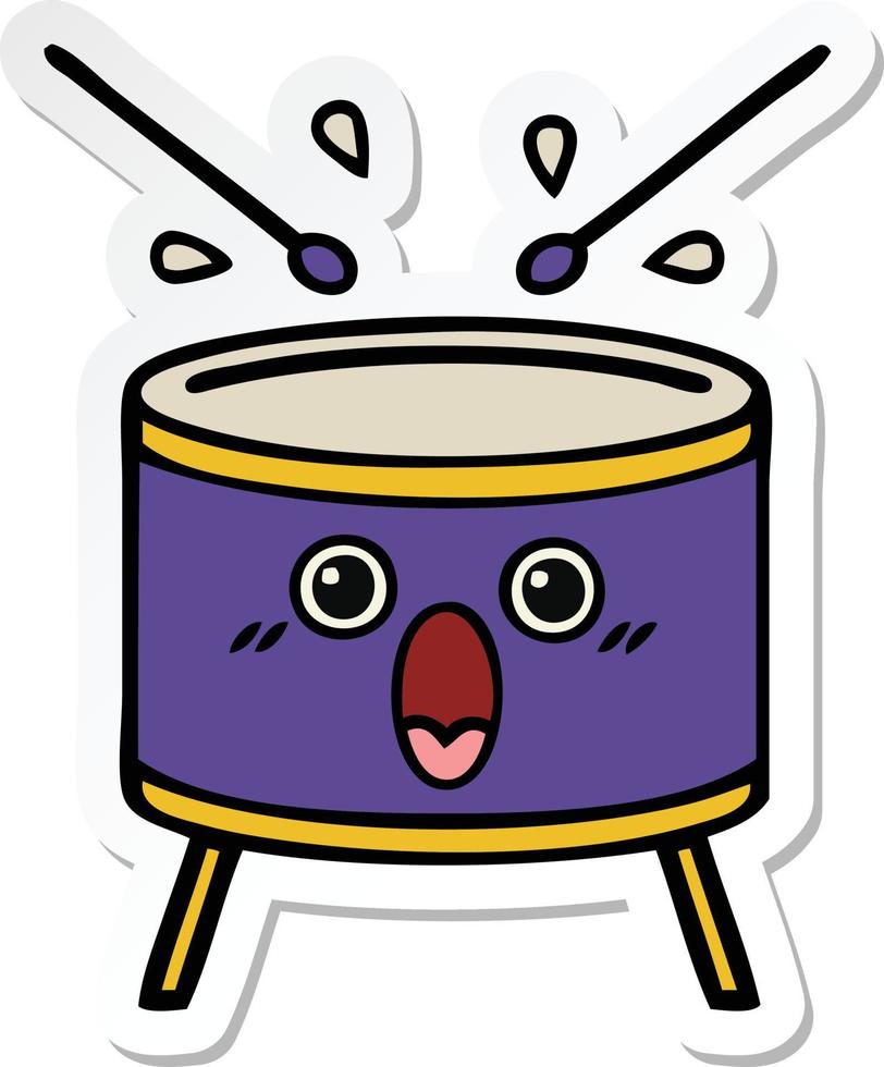 sticker of a cute cartoon drum vector