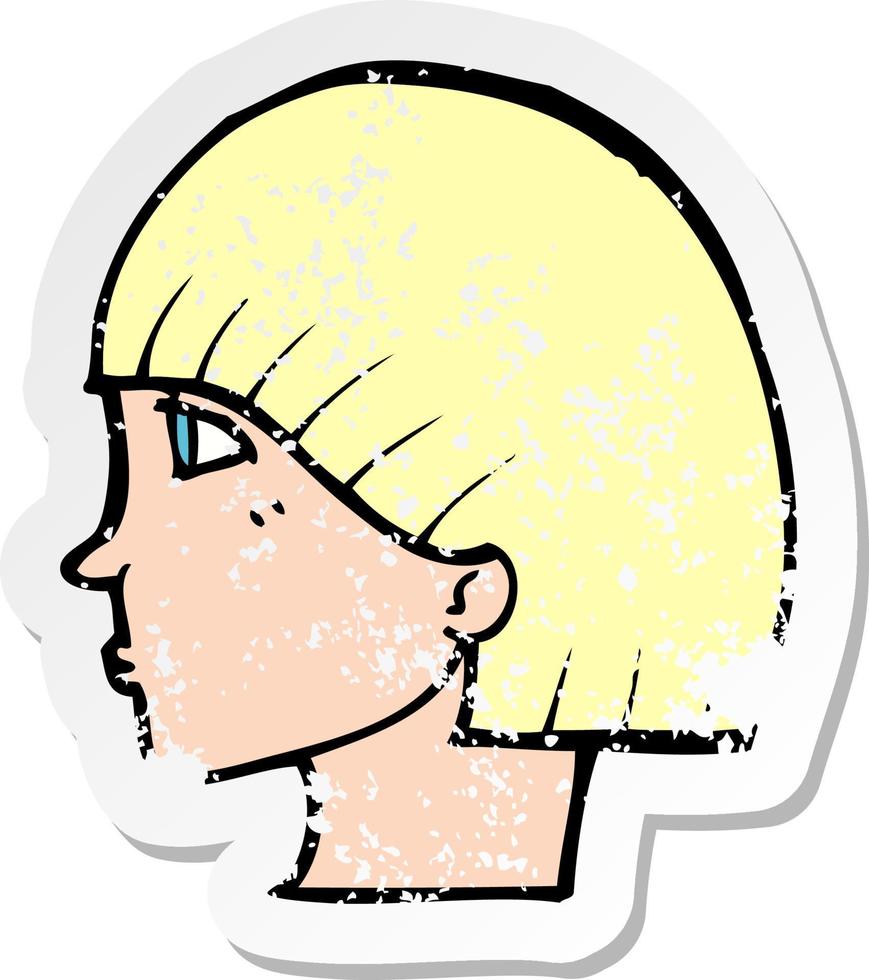 retro distressed sticker of a cartoon side profile face vector