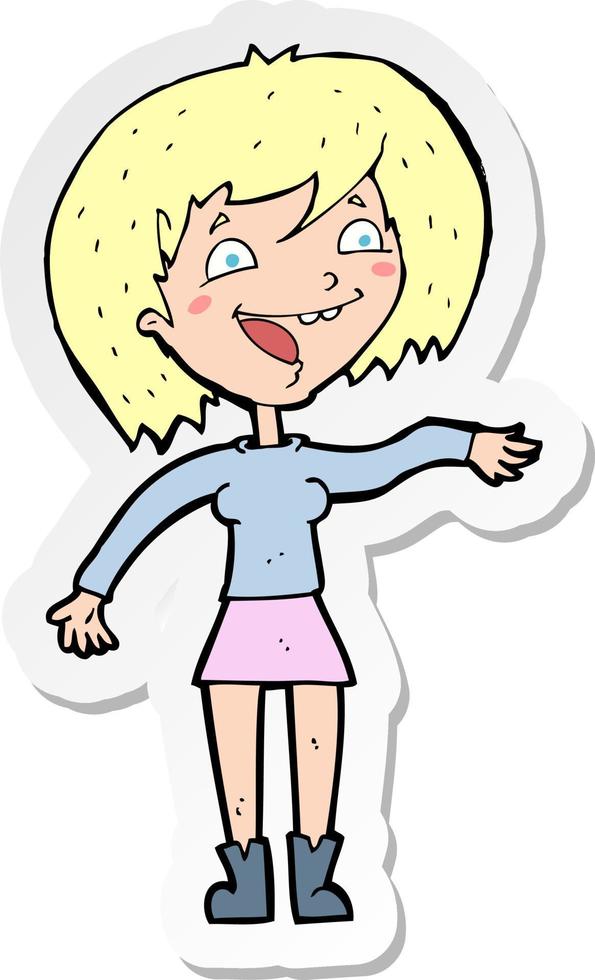 sticker of a cartoon waving woman vector