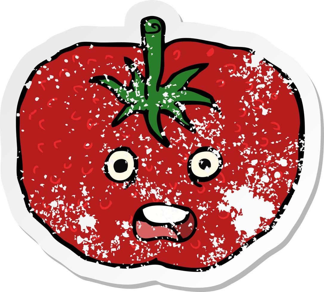 retro distressed sticker of a cartoon tomato vector