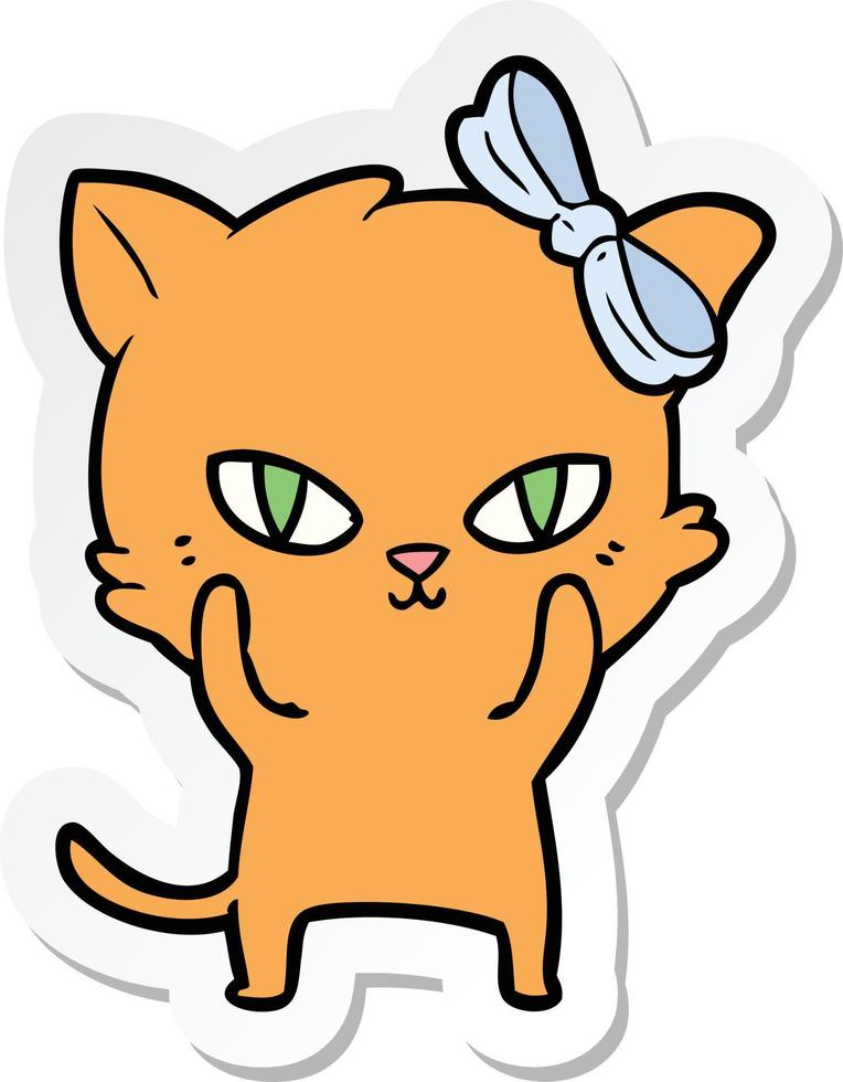 sticker of a cute cartoon cat vector