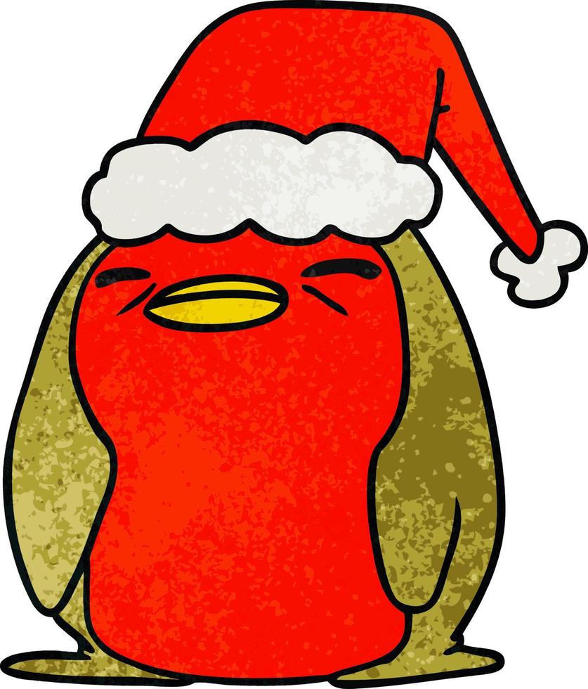christmas textured cartoon of a kawaii robin vector