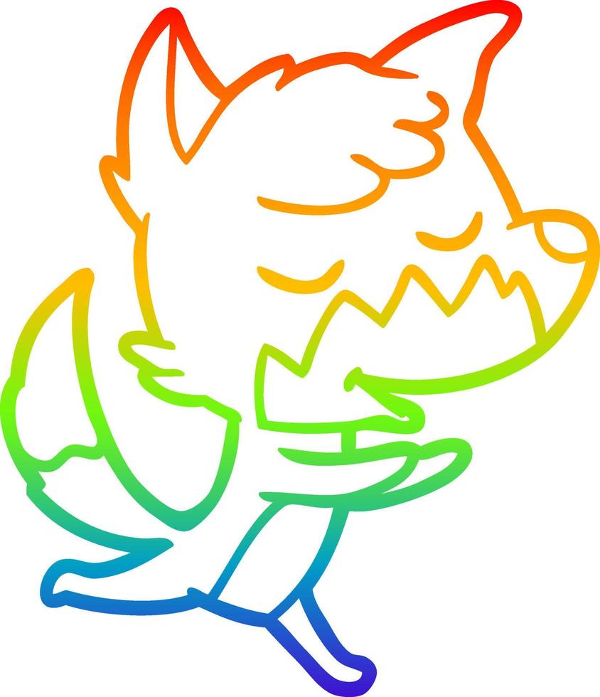 rainbow gradient line drawing friendly cartoon fox running vector