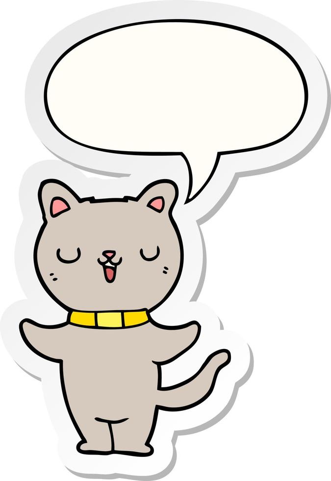 cartoon cat and speech bubble sticker vector