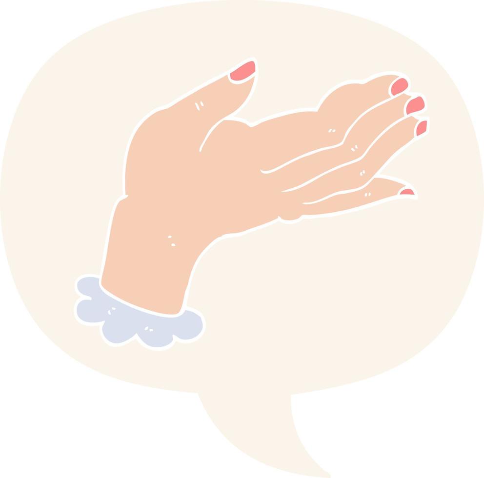 cartoon hand and speech bubble in retro style vector